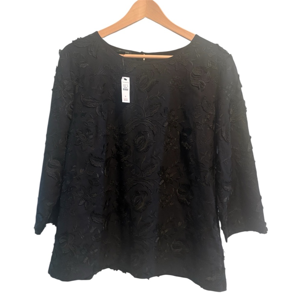 NWT Talbots Floral Embroidered Textured Black Blouse 16 Lined Romantic Feminine